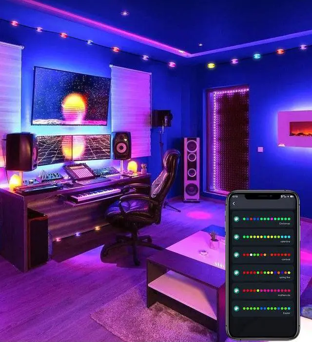 Alt view image 6 of 7 - USB Powered Fairy Lights Color Changing,33FT 66 LED RGB String Lights,Smart App and Remote Control,IP65 Waterproof,Ideal for Bedroom Party Festival Indoor Outdoor Decor