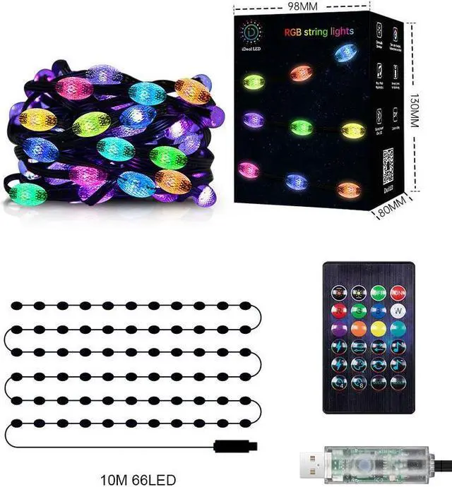 Alt view image 3 of 7 - USB Powered Fairy Lights Color Changing,33FT 66 LED RGB String Lights,Smart App and Remote Control,IP65 Waterproof,Ideal for Bedroom Party Festival Indoor Outdoor Decor