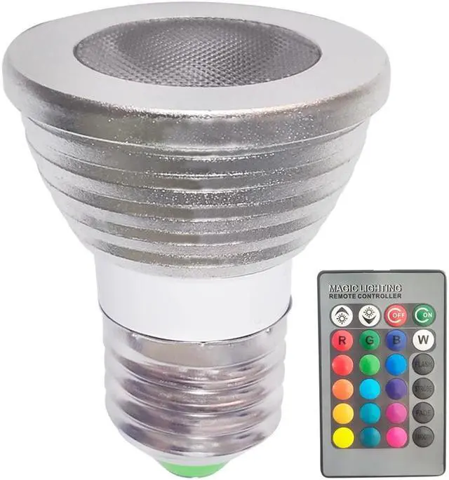 Alt view image 3 of 7 - LED Light Bulb E27 3W RGB Spotlight with IR Remote Control 4pack