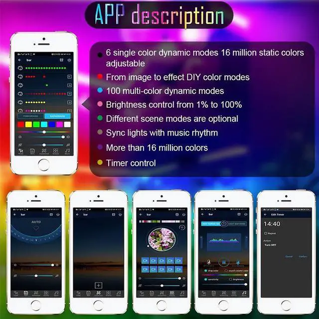 Alt view image 6 of 7 - Music Color Changing Strip Lights with Remote and App Control RGB Strip 15M