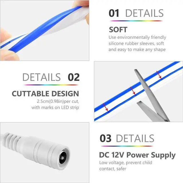 Alt view image 5 of 7 - LED neon light strip 12V 2835 flexible waterproof strip 1M(white)