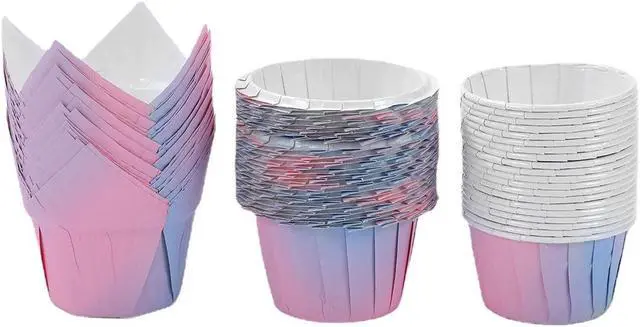 Main image of Muffin Greaseproof paper Gradient colored Baking cupcake cups, 2" x 3 1/2" Tulip Baking Cup Case of 60 pcs (Standard Size)