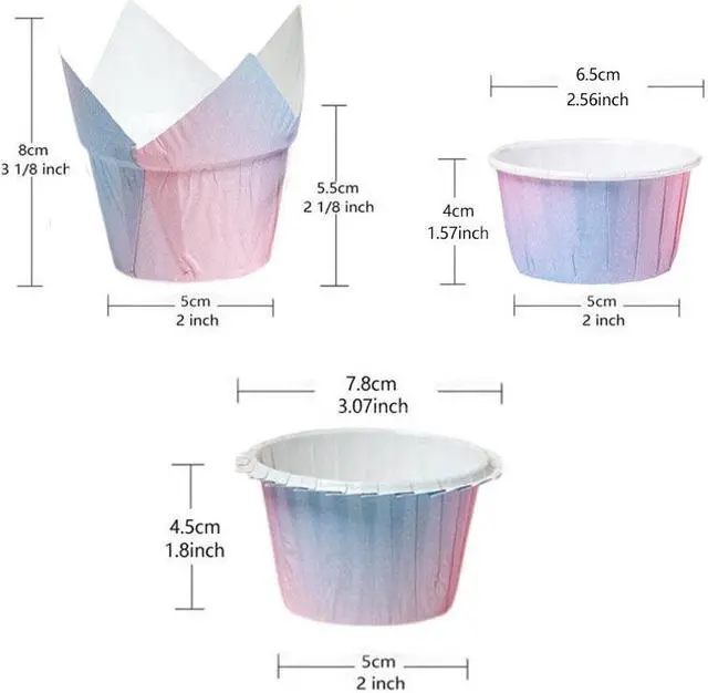 Alt view image 2 of 7 - Muffin Greaseproof paper Gradient colored Baking cupcake cups, 2" x 3 1/2" Tulip Baking Cup Case of 60 pcs (Standard Size)