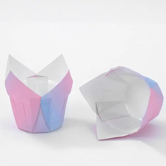 Alt view image 7 of 7 - Muffin Greaseproof paper Gradient colored Baking cupcake cups, 2" x 3 1/2" Tulip Baking Cup Case of 60 pcs (Standard Size)