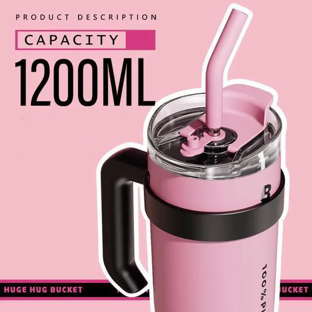 Alt view image 7 of 7 - 40 oz Tumbler with Handle, Insulated Tumblers with Lid and Straw, Large Metal Sports Water Bottle Jug, Thermal Stainless Steel Travel Coffee Mug Cup