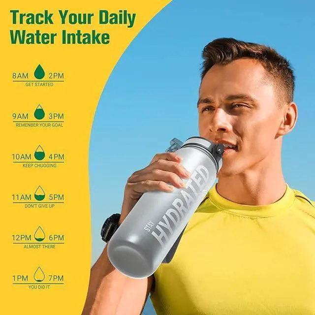 Alt view image 7 of 7 - Water Bottle 32oz, Durable and Leakproof Water Bottles Motivational with Time Marker, Tritan, BPA Free, Wide Mouth with Easy Clean Brush for Gym, Travel, Home, School, Office (1 Bottle)