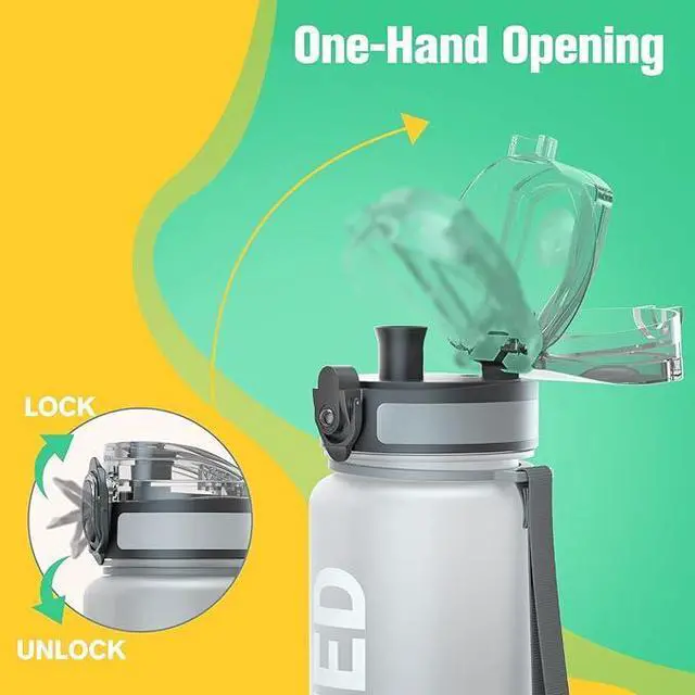 Alt view image 4 of 7 - Water Bottle 32oz, Durable and Leakproof Water Bottles Motivational with Time Marker, Tritan, BPA Free, Wide Mouth with Easy Clean Brush for Gym, Travel, Home, School, Office (1 Bottle)