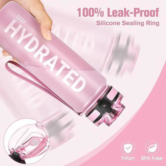 Alt view image 2 of 7 - Water Bottle 32oz, Durable and Leakproof Water Bottles Motivational with Time Marker, Tritan, BPA Free, Wide Mouth with Easy Clean Brush for Gym, Travel, Home, School, Office (1 Bottle)