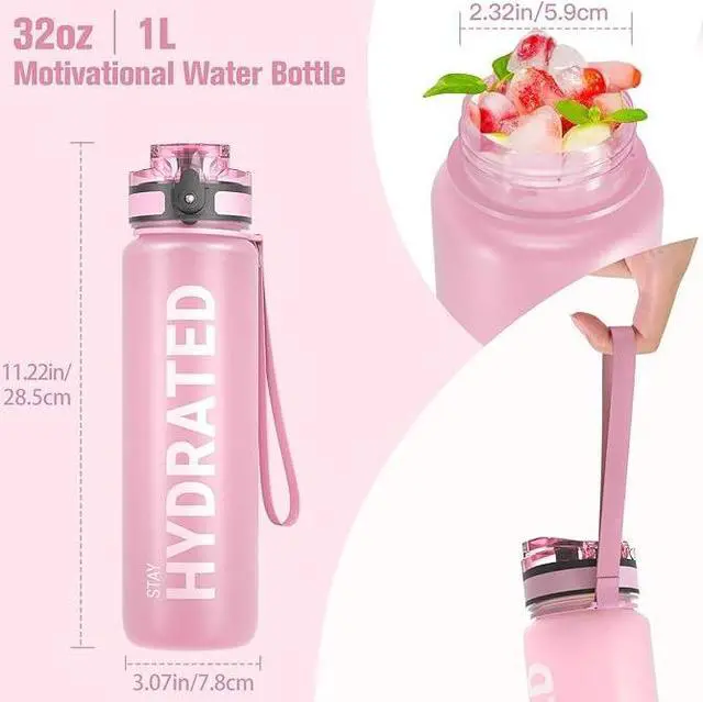 Alt view image 3 of 7 - Water Bottle 32oz, Durable and Leakproof Water Bottles Motivational with Time Marker, Tritan, BPA Free, Wide Mouth with Easy Clean Brush for Gym, Travel, Home, School, Office (1 Bottle)
