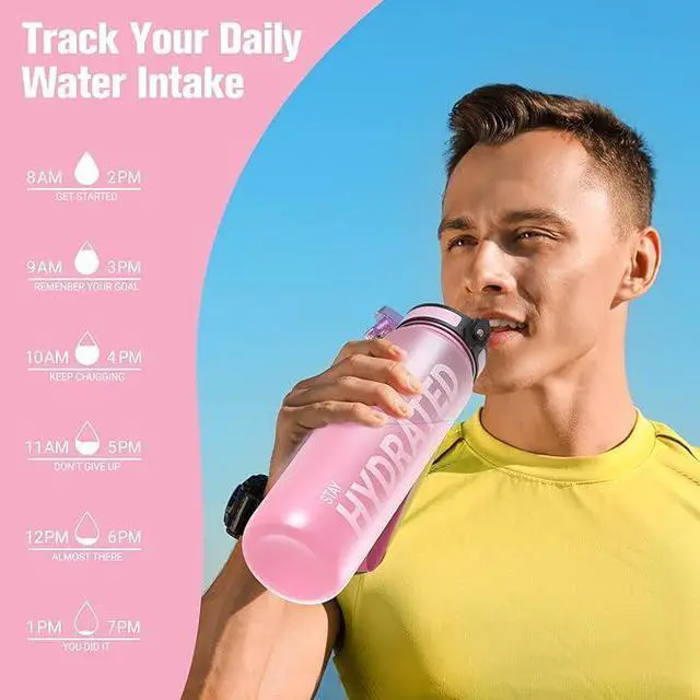 Alt view image 7 of 7 - Water Bottle 32oz, Durable and Leakproof Water Bottles Motivational with Time Marker, Tritan, BPA Free, Wide Mouth with Easy Clean Brush for Gym, Travel, Home, School, Office (1 Bottle)