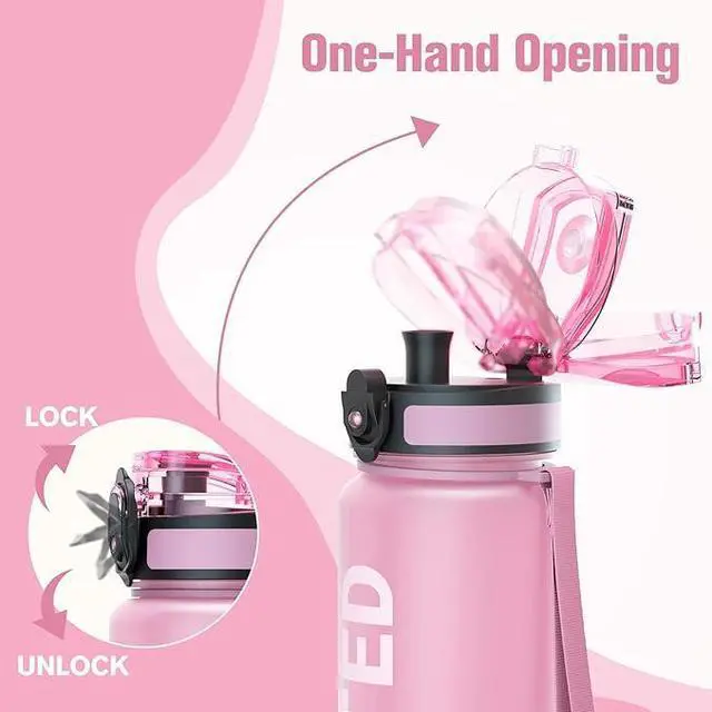 Alt view image 4 of 7 - Water Bottle 32oz, Durable and Leakproof Water Bottles Motivational with Time Marker, Tritan, BPA Free, Wide Mouth with Easy Clean Brush for Gym, Travel, Home, School, Office (1 Bottle)