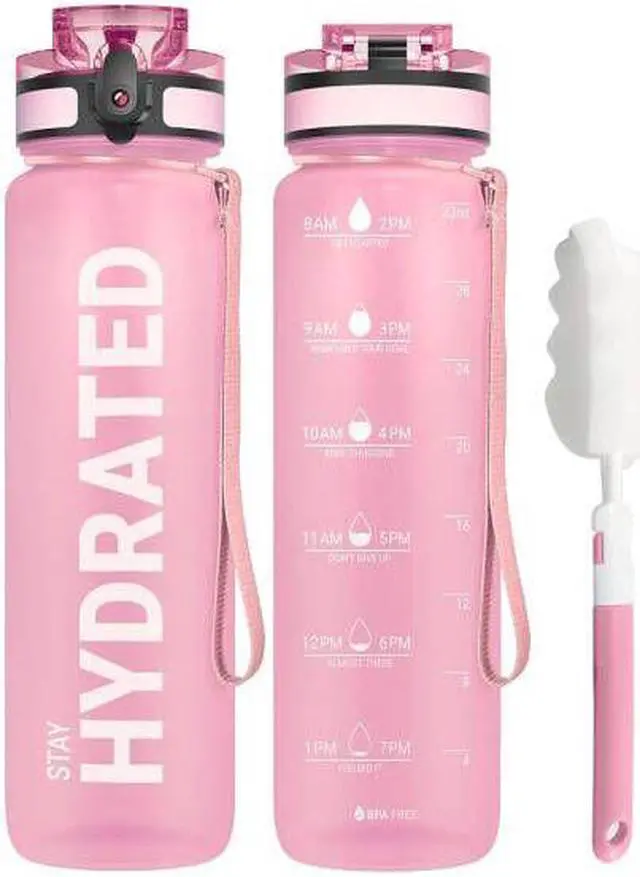 Main image of Water Bottle 32oz, Durable and Leakproof Water Bottles Motivational with Time Marker, Tritan, BPA Free, Wide Mouth with Easy Clean Brush for Gym, Travel, Home, School, Office (1 Bottle)