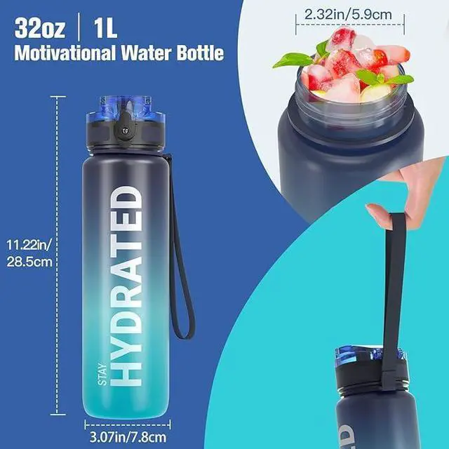 Alt view image 2 of 7 - Water Bottle 32oz, Durable and Leakproof Water Bottles Motivational with Time Marker, Tritan, BPA Free, Wide Mouth with Easy Clean Brush for Gym, Travel, Home, School, Office (1 Bottle)