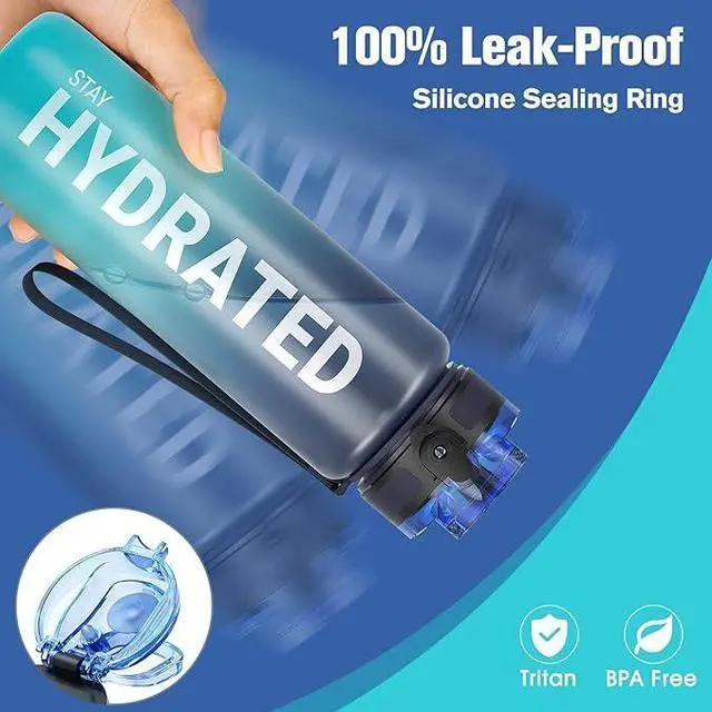Alt view image 3 of 7 - Water Bottle 32oz, Durable and Leakproof Water Bottles Motivational with Time Marker, Tritan, BPA Free, Wide Mouth with Easy Clean Brush for Gym, Travel, Home, School, Office (1 Bottle)