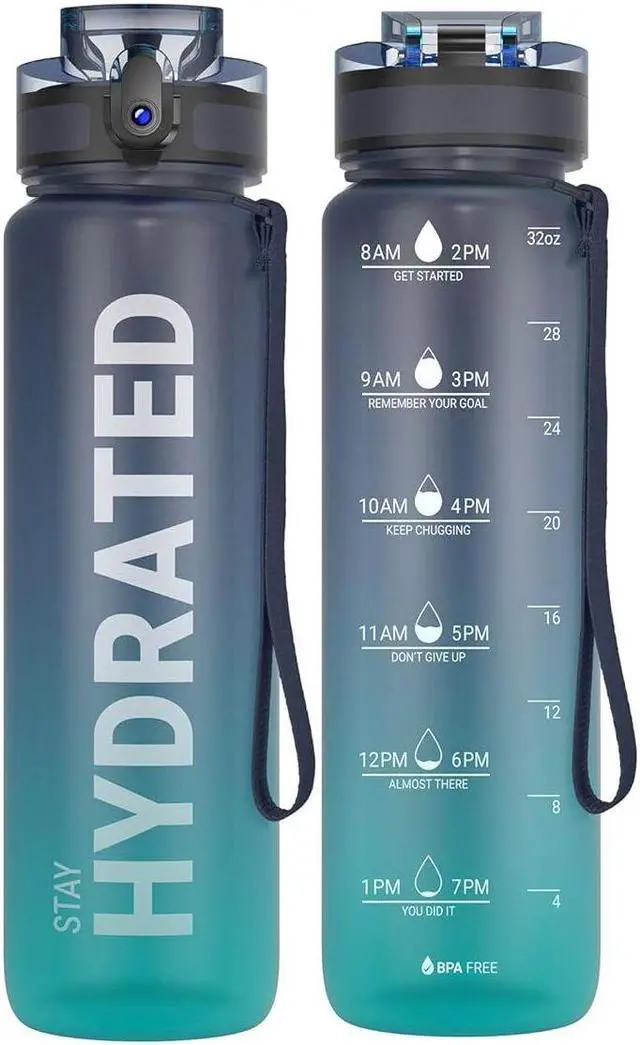 Main image of Water Bottle 32oz, Durable and Leakproof Water Bottles Motivational with Time Marker, Tritan, BPA Free, Wide Mouth with Easy Clean Brush for Gym, Travel, Home, School, Office (1 Bottle)