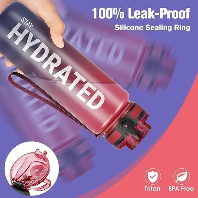 Alt view image 6 of 7 - Water Bottle 32oz, Durable and Leakproof Water Bottles Motivational with Time Marker, Tritan, BPA Free, Wide Mouth with Easy Clean Brush for Gym, Travel, Home, School, Office (1 Bottle)
