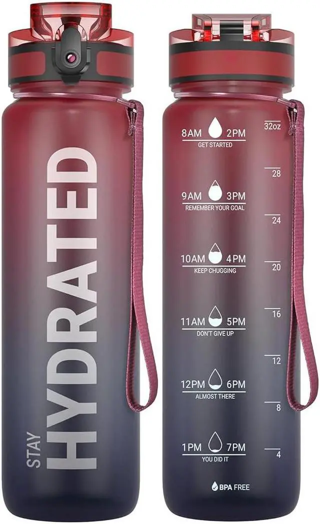Main image of Water Bottle 32oz, Durable and Leakproof Water Bottles Motivational with Time Marker, Tritan, BPA Free, Wide Mouth with Easy Clean Brush for Gym, Travel, Home, School, Office (1 Bottle)