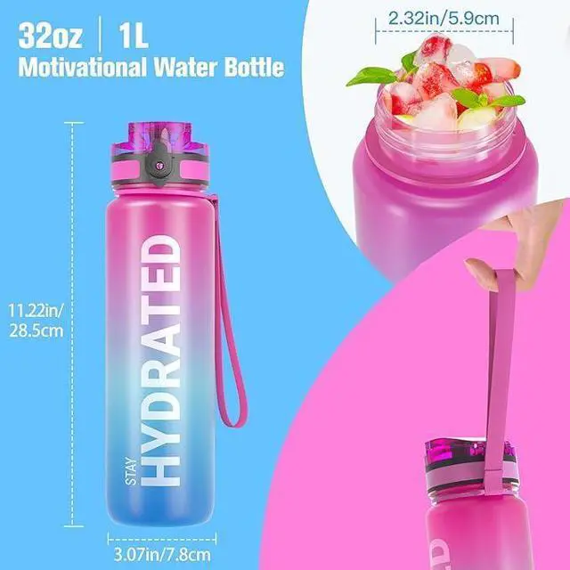 Alt view image 2 of 7 - Water Bottle 32oz, Durable and Leakproof Water Bottles Motivational with Time Marker, Tritan, BPA Free, Wide Mouth with Easy Clean Brush for Gym, Travel, Home, School, Office (1 Bottle)