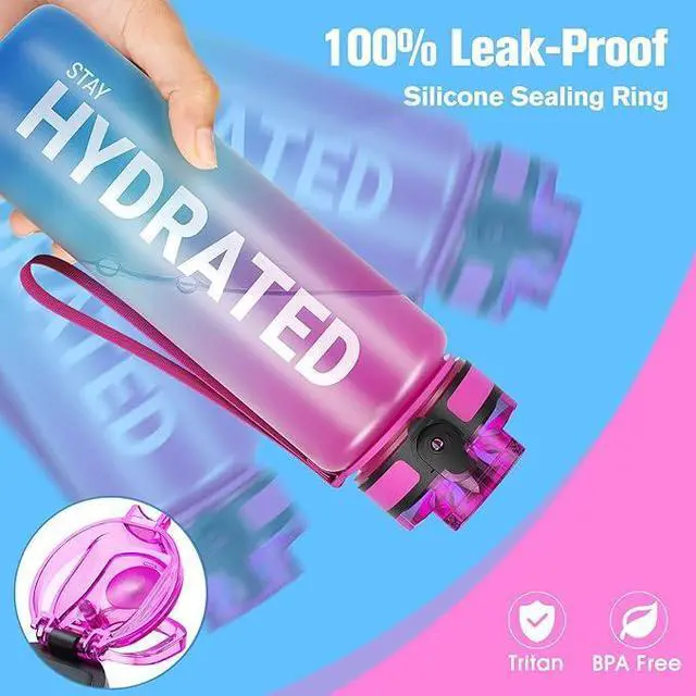 Alt view image 4 of 7 - Water Bottle 32oz, Durable and Leakproof Water Bottles Motivational with Time Marker, Tritan, BPA Free, Wide Mouth with Easy Clean Brush for Gym, Travel, Home, School, Office (1 Bottle)