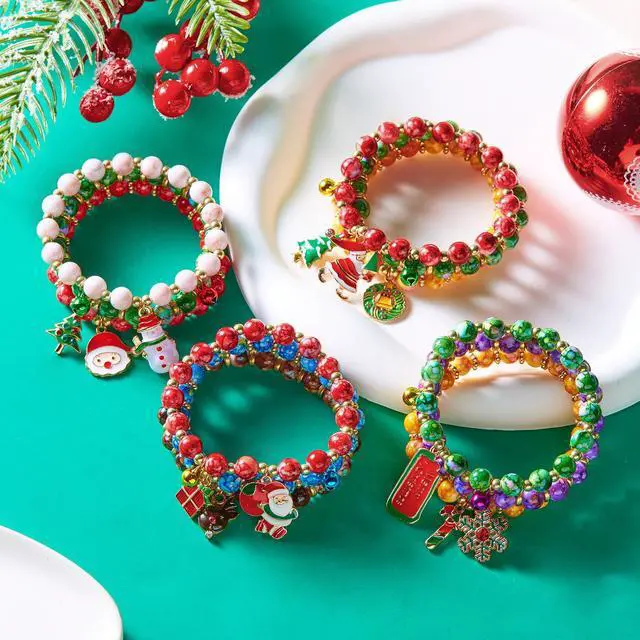 Main image of Christmas Tree Santa Claus Snowman Bead Combination Bracelet for women X-mas gift for kids 12 pieces