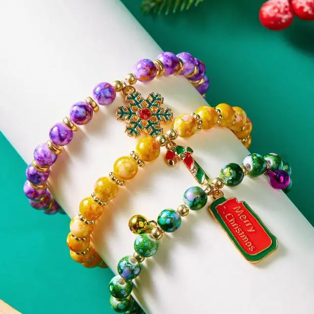 Alt view image 5 of 7 - Christmas Tree Santa Claus Snowman Bead Combination Bracelet for women X-mas gift for kids 12 pieces