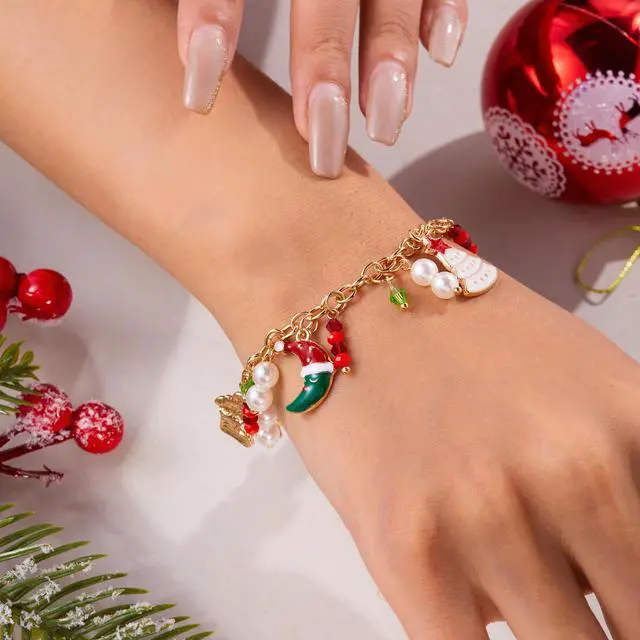 Alt view image 3 of 7 - Christmas Bracelet Beaded Charm Bangle Greet Gift for Lady 3pcs