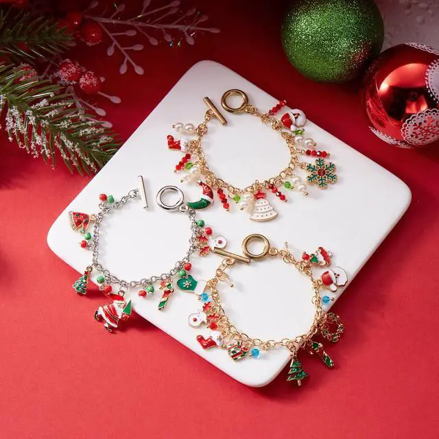 Main image of Christmas Bracelet Beaded Charm Bangle Greet Gift for Lady 3pcs