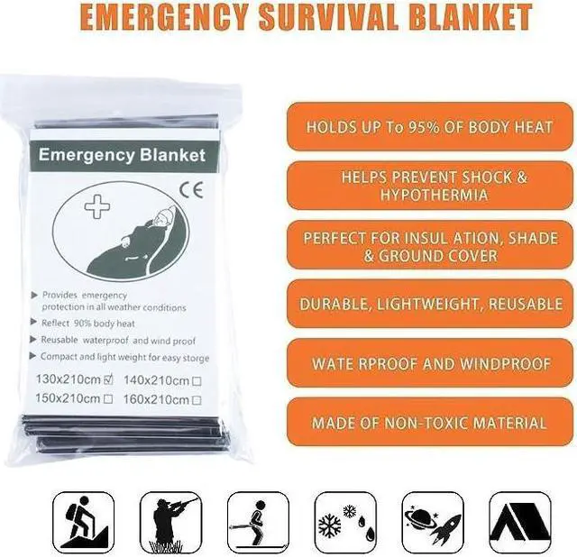 Alt view image 2 of 7 - Emergency Mylar Thermal Blankets -Space Blanket Survival kit Camping Blanket (6-Pack). Perfect for Outdoors, Hiking, Survival, Bug Out Bag ,Marathons or First Aid