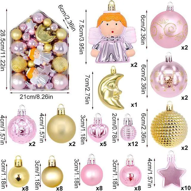 Main image of Newest Christmas Tree Ornament, 72pcs Christmas Tree Decoration Set Red Green Gold Christmas Ball Shatterproof Hanging Tree Ornament Assortment Set