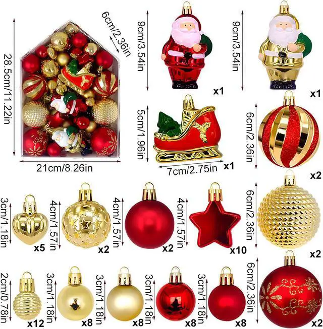 Main image of Newest Christmas Tree Ornament, 72pcs Christmas Tree Decoration Set Red Green Gold Christmas Ball Shatterproof Hanging Tree Ornament Assortment Set