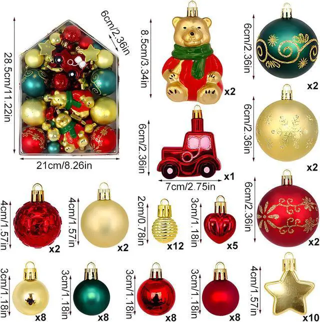 Main image of Newest Christmas Tree Ornament, 72pcs Christmas Tree Decoration Set Red Green Gold Christmas Ball Shatterproof Hanging Tree Ornament Assortment SetNewest Christmas Tree Ornament, 72pcs Christmas Tree