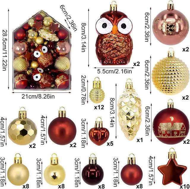 Main image of Newest Christmas Tree Ornament, 72pcs Christmas Tree Decoration Set Red Green Gold Christmas Ball Shatterproof Hanging Tree Ornament Assortment Set