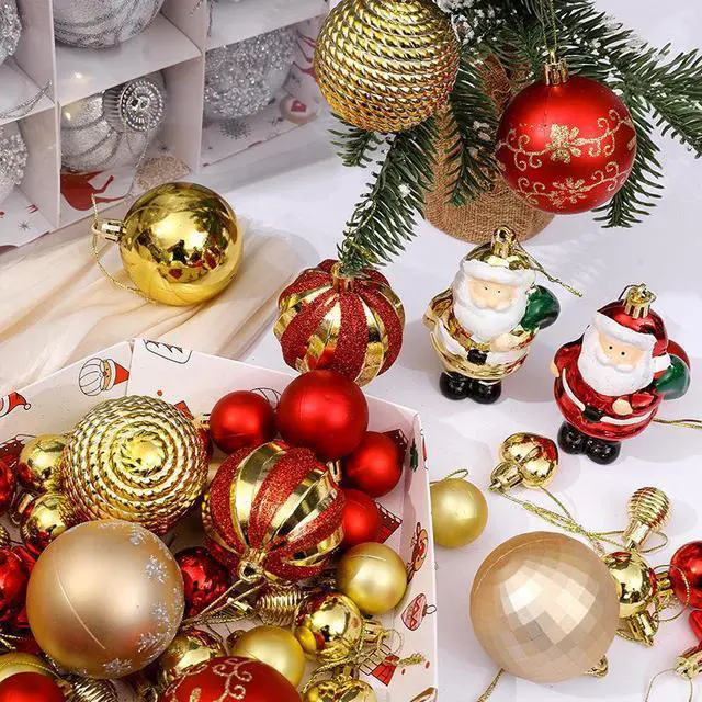 Alt view image 4 of 4 - Newest Christmas Tree Ornament, 72pcs Christmas Tree Decoration Set Red Green Gold Christmas Ball Shatterproof Hanging Tree Ornament Assortment Set