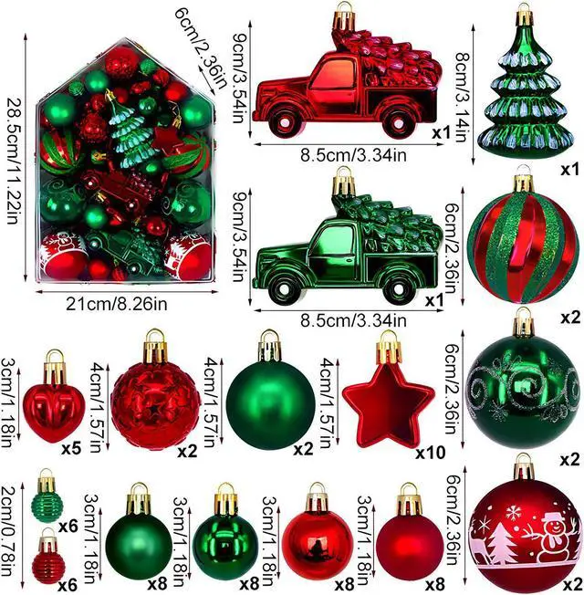 Main image of Newest Christmas Tree Ornament, 72pcs Christmas Tree Decoration Set Red Green Gold Christmas Ball Shatterproof Hanging Tree Ornament Assortment SetNewest Christmas Tree Ornament, 72pcs Christmas Tree