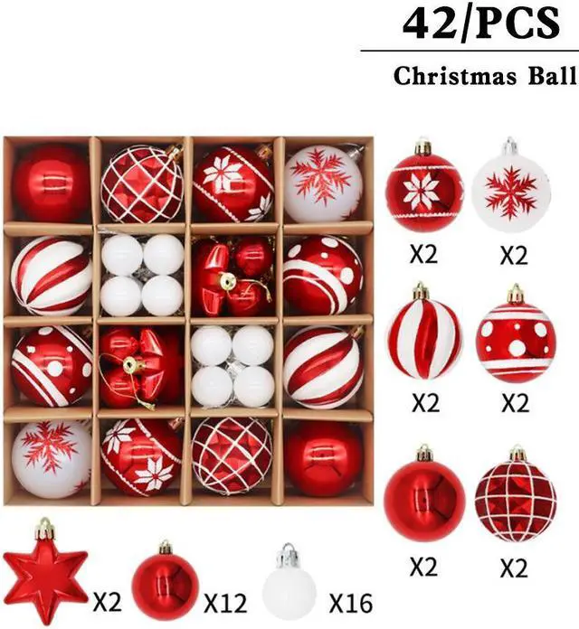 Main image of Christmas Tree Ornaments, 3cm/6cm Christmas Ball Ornaments Set Shatterproof Christmas Tree Decorations for Xmas 42pcs