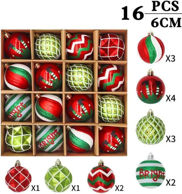 Main image of Christmas Tree Ornaments, 6cm Christmas Ball Ornaments Set Shatterproof Christmas Tree Decorations for Xmas 16pcs