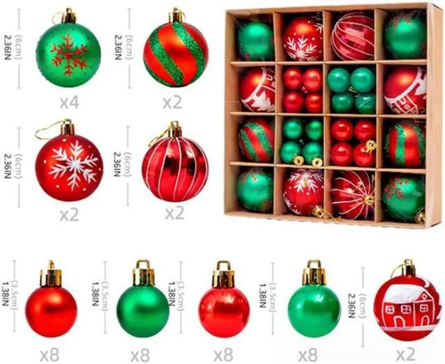 Main image of Christmas Tree Ornaments, 3cm/6cm Christmas Ball Ornaments Set Shatterproof Christmas Tree Decorations for Xmas 44pcs