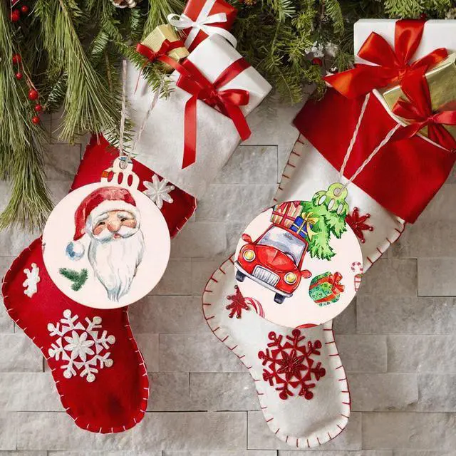 Alt view image 7 of 7 - 100 Pieces Christmas Wooden Ornaments Round Wood Slices Snowflake Angel Shape with Cords for DIY Crafts New Year Christmas Tree Pendant Holiday Wedding Decorations
Ornaments