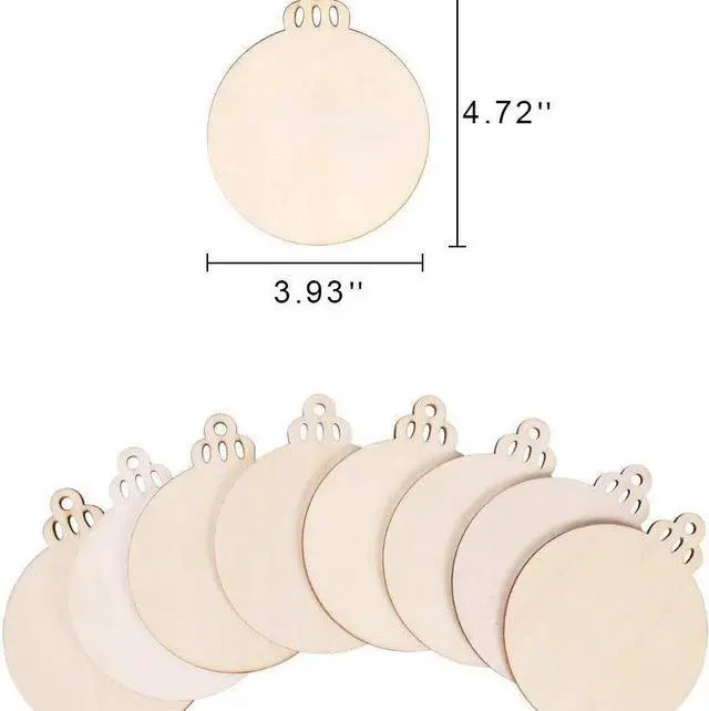 Alt view image 5 of 7 - 100 Pieces Christmas Wooden Ornaments Round Wood Slices Snowflake Angel Shape with Cords for DIY Crafts New Year Christmas Tree Pendant Holiday Wedding Decorations Ornaments 4.72 x 3.93 inch