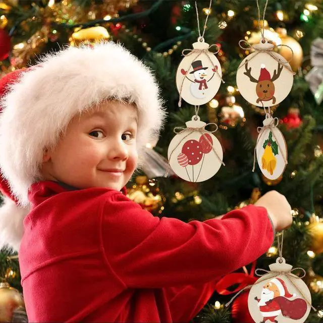 Alt view image 4 of 5 - 50 Pieces Christmas Wooden Hollow Ornaments Xmas Tree Hanging Tags Crafts Pendant Decor Christmas Holiday Wedding Decorations