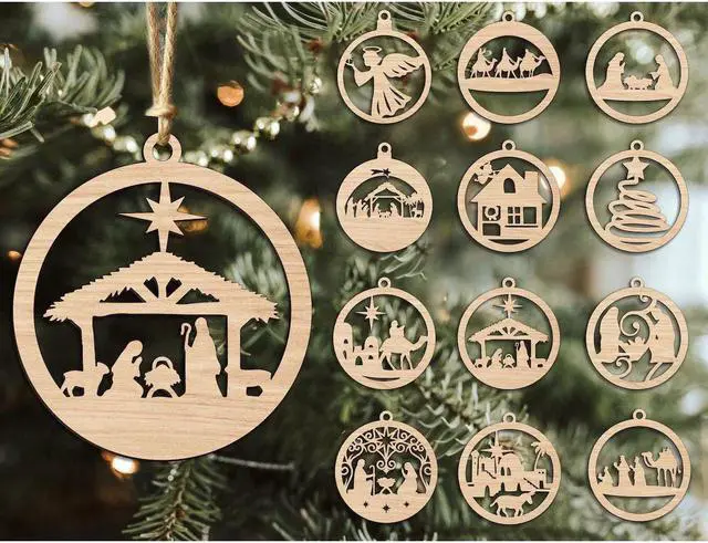 Alt view image 2 of 4 - 12 Pcs Christmas Wooden Ornaments Xmas Tree Hanging Tags Pendant Hollow Out Ornaments for Christmas Decorations