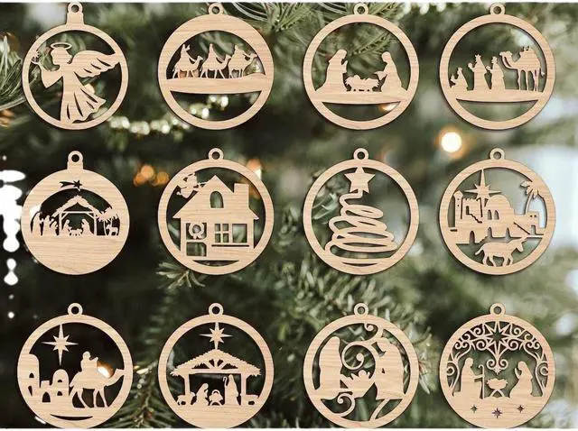 Main image of 12 Pcs Christmas Wooden Ornaments Xmas Tree Hanging Tags Pendant Hollow Out Ornaments for Christmas Decorations