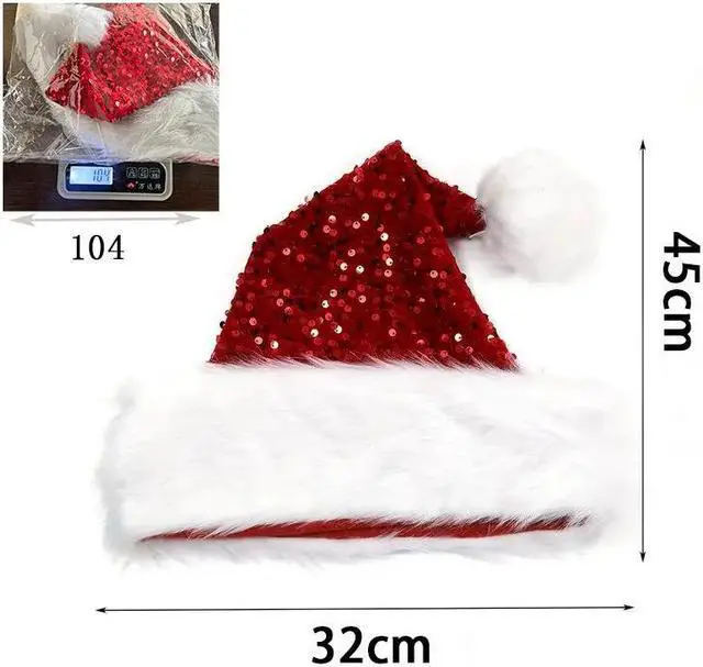 Alt view image 4 of 6 - Christmas Hat Santa Hats for Adults Unisex Red Sequin Santa Hat Thicken Xmas Hat for New Year Festive Holiday Party
