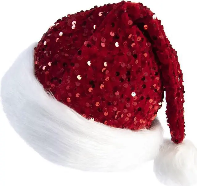 Alt view image 2 of 6 - Christmas Hat Santa Hats for Adults Unisex Red Sequin Santa Hat Thicken Xmas Hat for New Year Festive Holiday Party