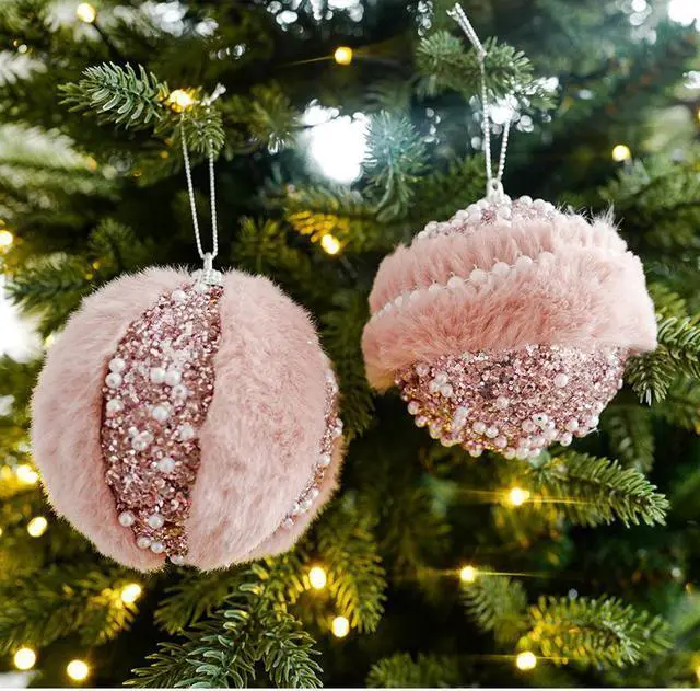 Alt view image 4 of 7 - Christmas Ball Ornaments 7pcs Sequin Christmas Balls Shatterproof Christmas Tree Ornaments Glitter Christmas Ornaments Plastic Hanging Pearl Balls for Xmas Trees,Holiday Party(Pink)