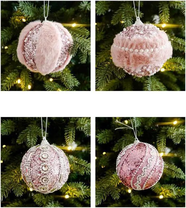Alt view image 5 of 7 - Christmas Ball Ornaments 7pcs Sequin Christmas Balls Shatterproof Christmas Tree Ornaments Glitter Christmas Ornaments Plastic Hanging Pearl Balls for Xmas Trees,Holiday Party(Pink)