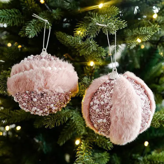 Alt view image 3 of 7 - Christmas Ball Ornaments 7pcs Sequin Christmas Balls Shatterproof Christmas Tree Ornaments Glitter Christmas Ornaments Plastic Hanging Pearl Balls for Xmas Trees,Holiday Party(Pink)