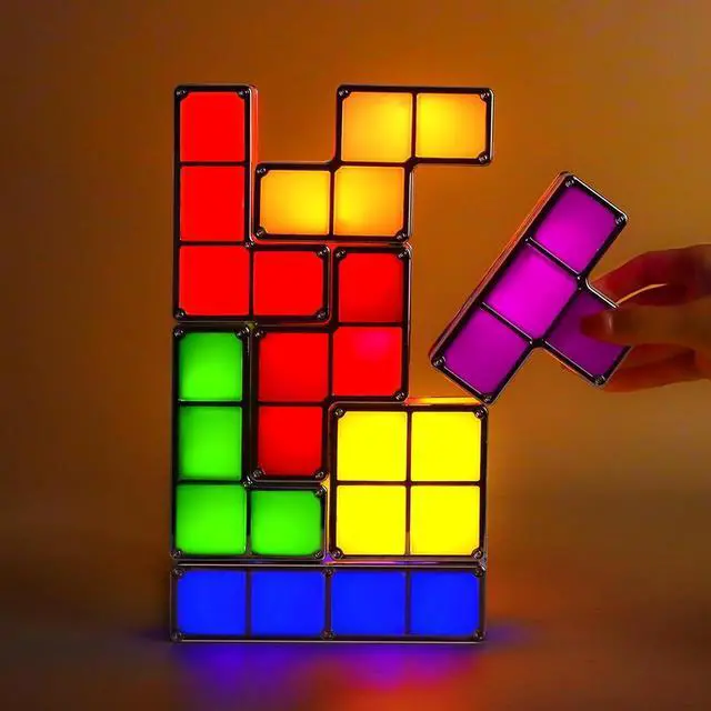 Alt view image 3 of 6 - Tangram Stackable Night Light, LED 7 Colors Induction Interlocking Desk Lamp 3D DIY Magic Blocks Puzzles Toy for Bedroom Home Decor Ideal Gift for Birthday (US Plug)