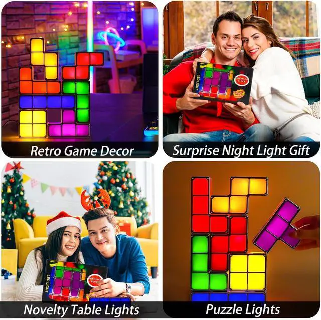 Alt view image 4 of 6 - Tangram Stackable Night Light, LED 7 Colors Induction Interlocking Desk Lamp 3D DIY Magic Blocks Puzzles Toy for Bedroom Home Decor Ideal Gift for Birthday (US Plug)