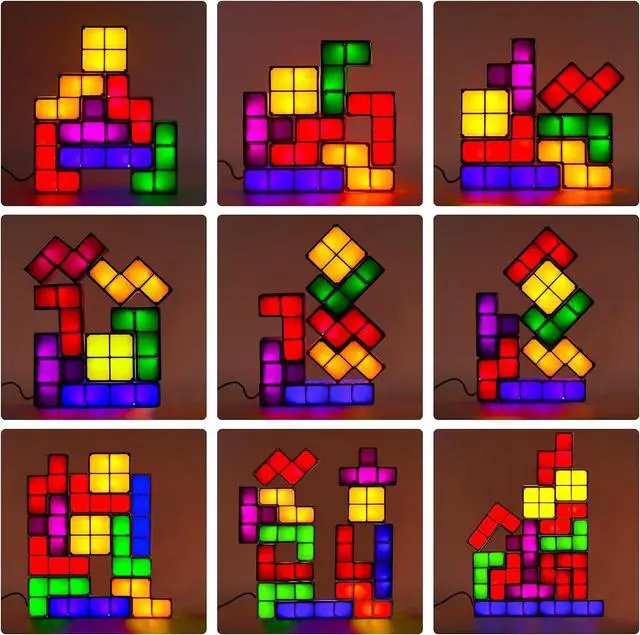 Alt view image 2 of 6 - Tangram Stackable Night Light, LED 7 Colors Induction Interlocking Desk Lamp 3D DIY Magic Blocks Puzzles Toy for Bedroom Home Decor Ideal Gift for Birthday (US Plug)